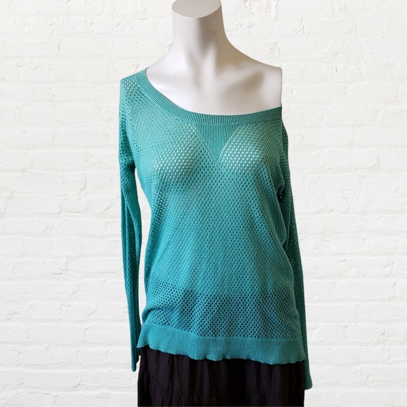 American Eagle Outfitters Tops - AEO teal jersey mesh long sleeve shirt size medium